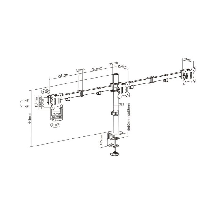 Aisens Soporte de Mesa para 3 Monitores DT27TSR-061, 13-27 pulgadas, Negro